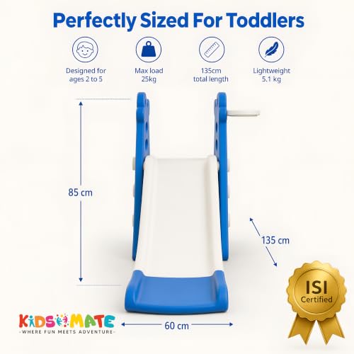 Image of Kidsmate Super Slide for Kids 2-5 Yrs | Indoor & Outdoor Slide with Basketball Ring | Anti-Slip Steps & Safe Rounded Edges | Lightweight & Sturdy | Quick Assembly | Max Load 25kg - Blue & White