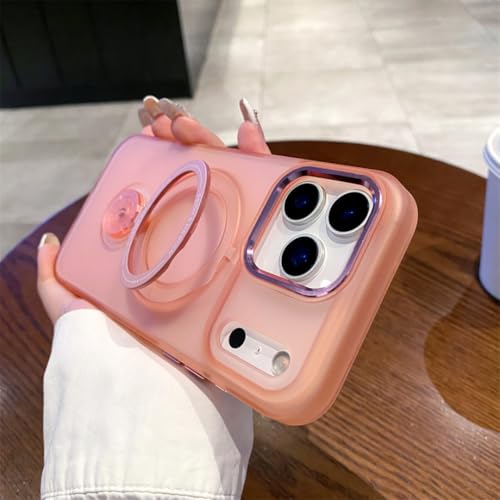 Coque iPhone 17 Pro rose avec support rigide anti-chute et rotatif