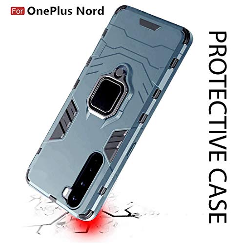 Image of Hybrid Armor Rugged Shell Back Case Cover 360 Rotating Holder Ring Grip Kickstand Metal Plate for Magnetic Car Mount Shockproof Cover for OnePlus Nord - Blue