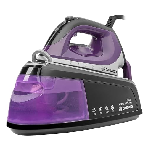 Daewoo 2400W 1.2L Steam Station Iron Large Detachable 1.2L Water Tank Ceramic Coated Soleplate Steam Rate 40-60G Per Minute Anti-Limescale Function Temperature Adjustable