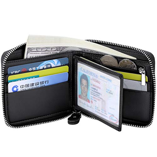Men's Leather Zipper Wallet RFID Blocking Zip Around Wallet Bifold Multi Card Holder Purse2