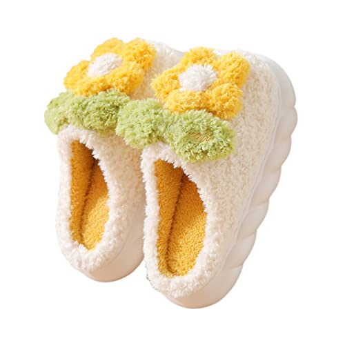Women's Slippers Adult Warm Plush Flowers Indoor Non-slip Home Thick Bottom Winter Men's Cotton