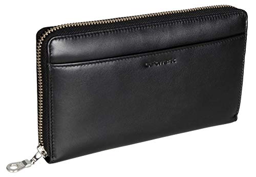 Brown Bear Geldbörse Leder Schwarz Reißverschluss umlaufend für Damen und Herren lang groß viele Fächer RFID Schutz Blocker hochwertig Echtleder Portemonnaie Geldbeutel Portmonaise Cultwerk VI Bk