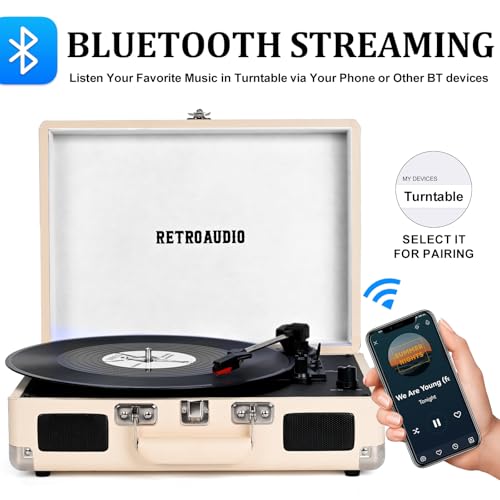 Image of RetroAudio Portable Bluetooth Vintage Vinyl Record Player Turntable