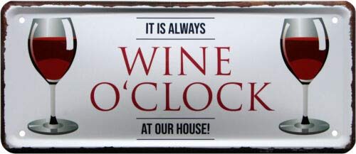 Targa in metallo con scritta It's Wine O'Clock Wine, 15,5 x 30