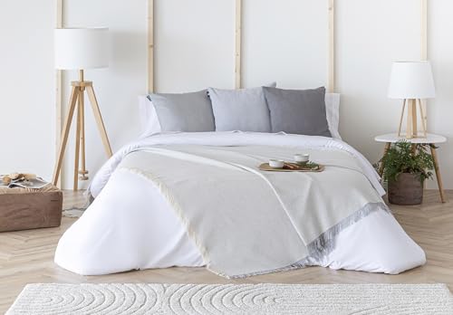 Todocama - Colcha Multiusos Sofa, Manta Foulard, Plaid para Cama, Cubresofa Cubrecama, Jarapas, Fabricado en España, Lisa. (180x260cm, Gris Claro) - imagen 7