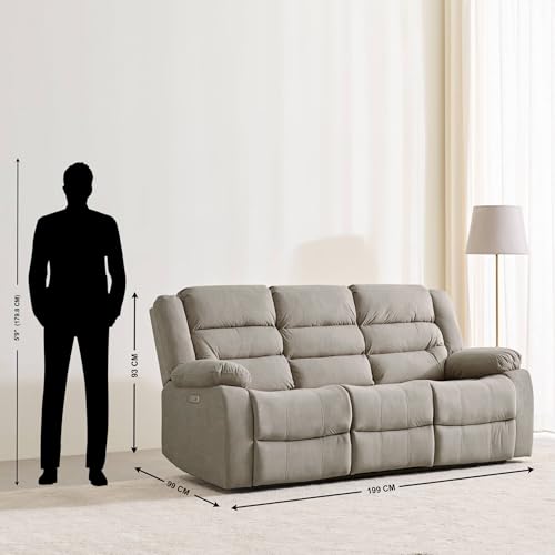 Image of Home Centre | Cairo NXT 3-Seater Electric Recliner Sofa | Fabric Recliner for Living Room | Solid Wood | Beige | 1 Year Warranty