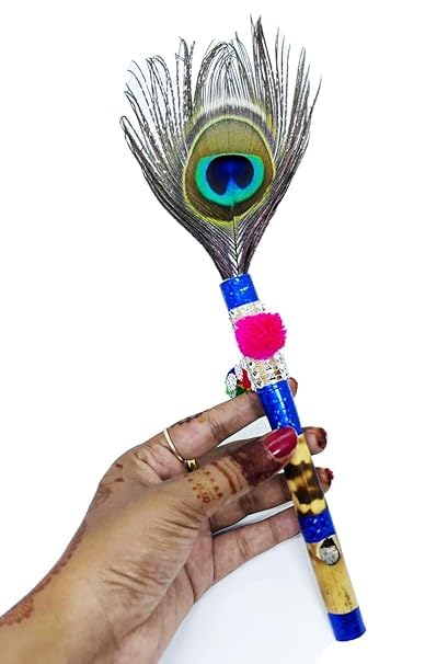 AWADH- (7 Inches) Decorative Krishna Bansuri | Kanha Bansi | Laddu Gopal Bansuri | Bamboo Flute | Bansuri Traditional flute with Peacock feather | Basuri with Original Mor Pankh (Pack of 1) |-image-23