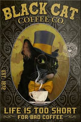 Black Cat Coffee Company Retro Metal Tin Sign Vintage Poster Paintings Art Wall Decor for Home Living Room Coffee Shop Kitchen Bar 8x12 Inch