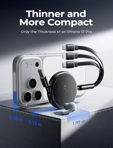 LISEN Retractable 3-in-1 Multi Charging Cable w/ USB-C, Lightning & Micro USB (Black) - image 6