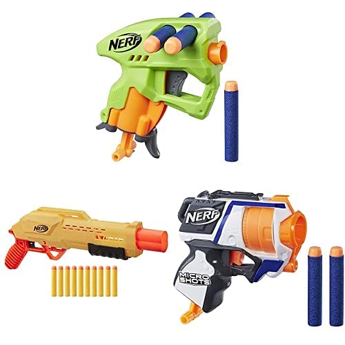 Image of Nerf NanoFire Blaster, Green Single-Shot Blaster with Dart Storage, Includes 3 Elite Darts & Tiger DB-2 Alpha Strike Toy Blaster & MicroShots N-Strike Elite Strongarm, Includes Blaster and 2 Darts