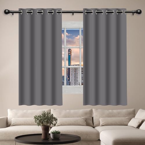 GOUZOO Cortinas Dormitorio Cortina Corta para Ventana 166 x 189 cm Opaca Termica Isolante Blackout Curtains con Ojales per Camera da Letto e Soggiorno, Gris Claro