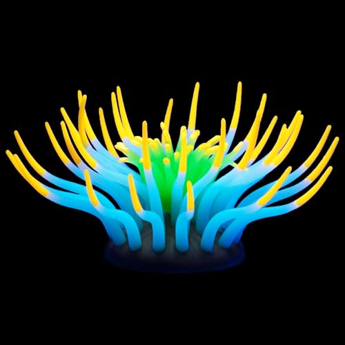 LPFLASAT Fish Tank Decorations Fluorescent Anemone Flower Aquarium Decorations Aquatic Plants Betta Fish Tank Decor Silicone Ornament with Glowing Effect for Fish Tank Landscape Decoration(O)