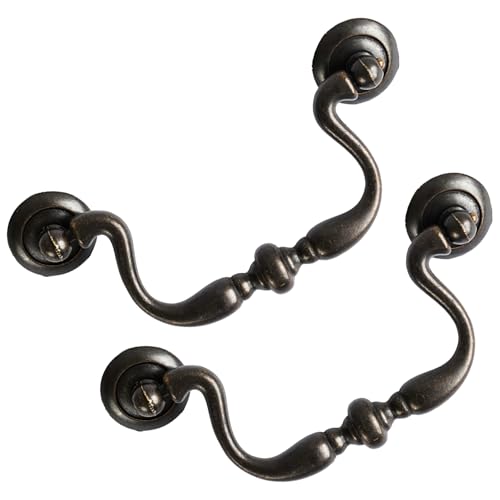 HOUSEHOOK Oil Rubbed Bronze Drop Bail Drawer Pulls 4 Pack 4 Inch Hole Center Vintage Cabinet Handles with Traditional Bead Center Colonial Style Hardware for Dresser or Cupboard