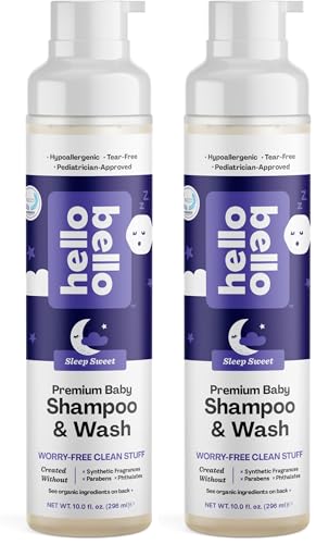Image of Hello Bello Nighttime Shampoo and Body Wash, Gentle Hypoallergenic Formula for Babies and Kids, Vegan and Cruelty-Free, Sweet Sleep Scented, 10 fl oz (Pack of 2)