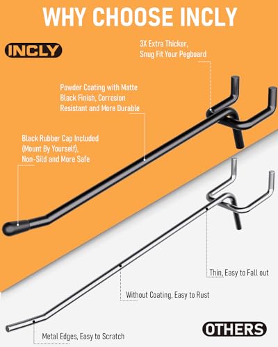 image for INCLY 60 Pack 6 Inch Black Pegboard Hooks, 1/4