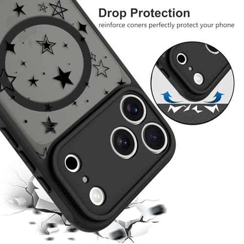 Image of KANGHAR Case for iPhone 17 Pro Max Stars Pattern | [Compatible with Magsafe] Cute Protective Magnetic Case for Girls Women Men Black