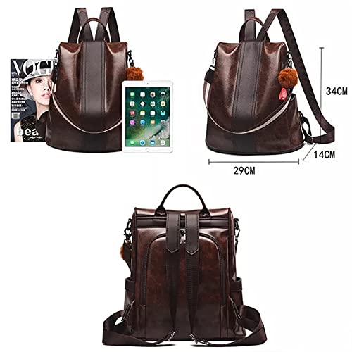Mochila de couro oleado feminina pu mochila de couro macio anti-roubo bolsa multiuso (Preto)