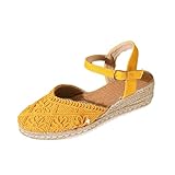 Espadrillas da donna con zeppa e cinturino alla caviglia, per vacanze estive e abbigliamento casual, comode scarpe con plateau in iuta, Giallo, 37.5 EU