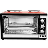 38-l-Ofen mit Kochfeld und Grill 2000-W-Elektroofen mit doppelter Kochplatte 60-Minuten-Timer 6 voreingestellte Funktionen zum Backen, Kochen, Grillen, Braten