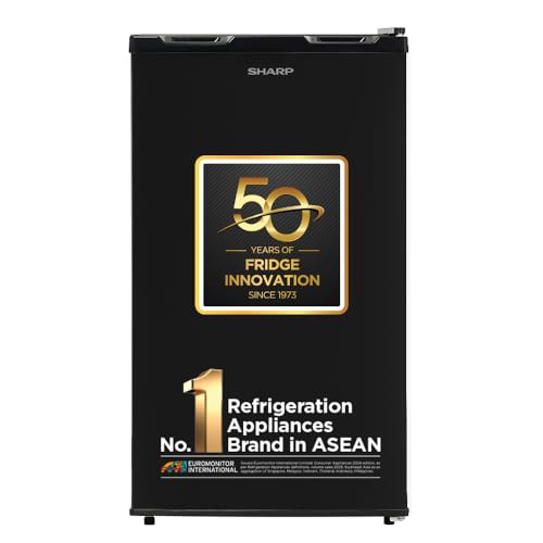 SHARP 92 L 1 Star Mini Direct Cool Single Door Refrigerator |Japan 7 Shields Protection|Vegetable Box| Toughened Glass shelves I (Metal Black, SJ-MRW1