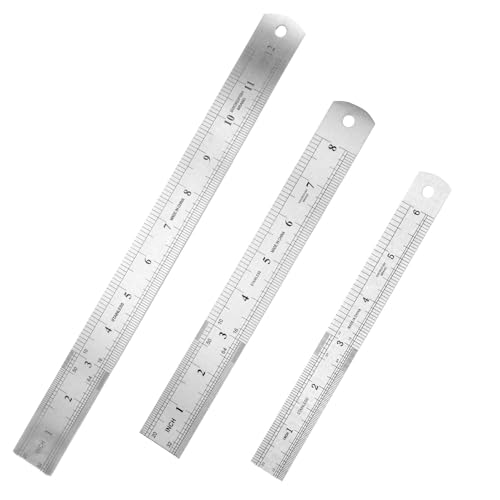 Kasoud Regla de metal, juego de 3 reglas de acero inoxidable resistentes, 15 cm, 20 cm, 30 cm, regla de acero, medición con graduaciones métricas e imperiales, regla pequeña para manualidades