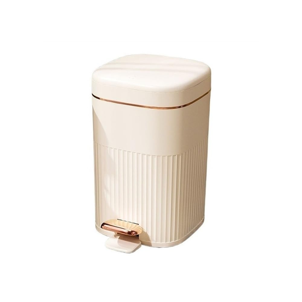 Waste Paper Basket kosz na śmieci 8/10/15 l z pokrywką Soft-Close, kosz na śmieci w stylu retro, z tworzywa sztucznego, z pierścieniem dociskowym, do salonu, sypialni i łazienki (kolor