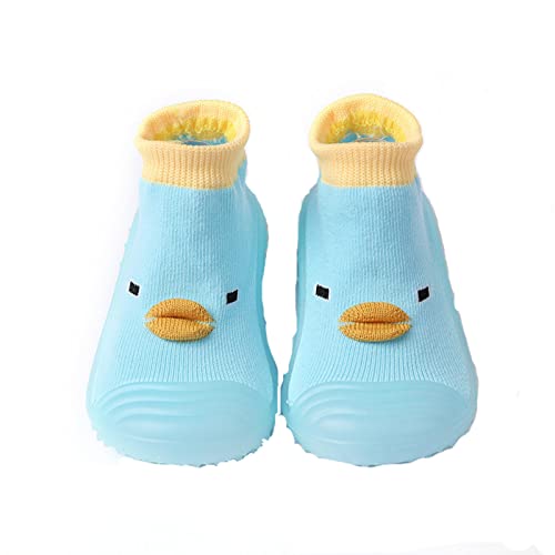 Baby Shoes Boy Girl Infant Sneakers Baby Home Slippers Cartoon Warm House Slippers for Infant Lined (Blue, 4 Infant)
