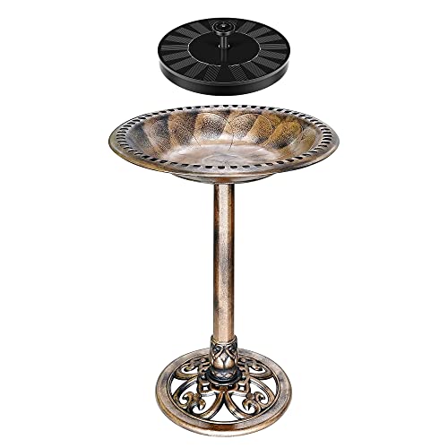 Image of VIVOSUN 28 inch Solar Bird Bath, Solar Powered Pond Fountain Combo Set for Outdoors, Gardens, Patio, Yard, Deck, Golden