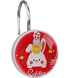 12 Pack Shower Curtain Hooks, Easter Rabbit Egg Decorative Hooks for Shower Curtains and Liners Crys