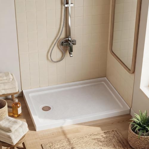 Shower Base 48" x 32", Left Drain PVC Shower Pan with Slip Resistant Surface & Removable Stainless Cover, White Bathroom Floor Tray by IDEALHOUSE - Used condition - US$175.94
