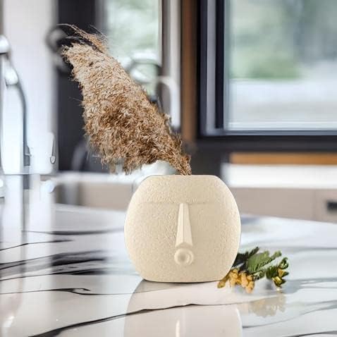Image of Clay Soul Ceramic Face Vase - Off White Smile & Blowing Kiss Design | Matte Finish | Flower Vase for Living Room, Table Centerpiece, Pampas Grass | Home & Office Decor