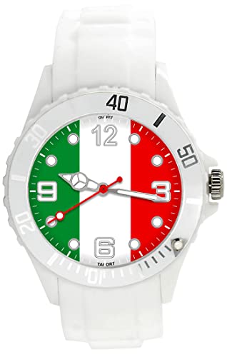 TAPORT® Montre à quartz en silicone blanc pour les fans du drapeau de l'Italie, blanc, Sangle