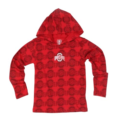 Wes and Willy Kids College All Over Team Logo Long Sleeve Hooded T-Shirt (Ohio State Red, Medium)