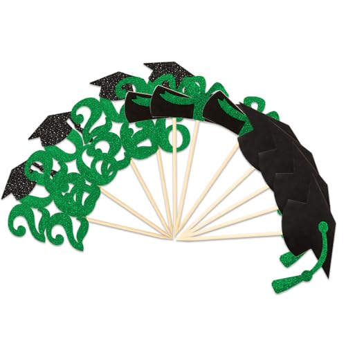 Image of 2026 Green Glitter Graduation Cupcake Topper