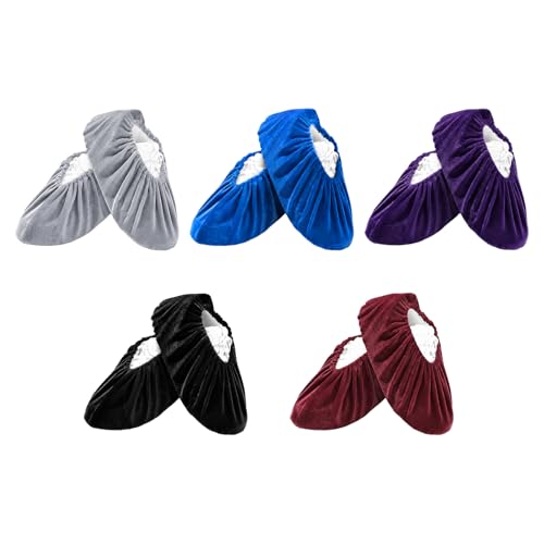 Non Slip Shoe Covers for Indoors 5 Pairs Reusable Washable Cloth Shoe Covers for Home & Bowling One Size Fits Most Men Women (Multicolor)
