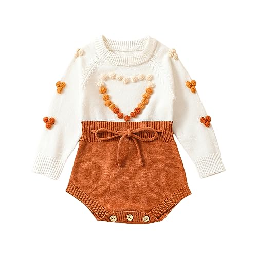 Image of Ursobutegl Baby Girl Knitted Romper Sweater Long Sleeve Knit Embroidery Floral One Piece Bodysuits Warm Fall Winter Clothes