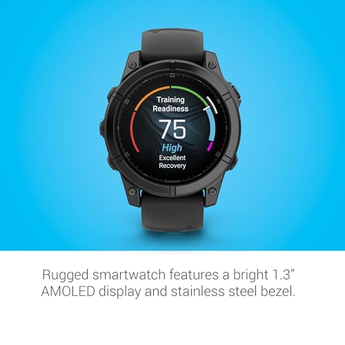 Image of Garmin fēnix E - 47 mm, AMOLED, Premium Multisport GPS Smartwatch, Long-Lasting Battery Life, Slate Gray Steel with Black Band