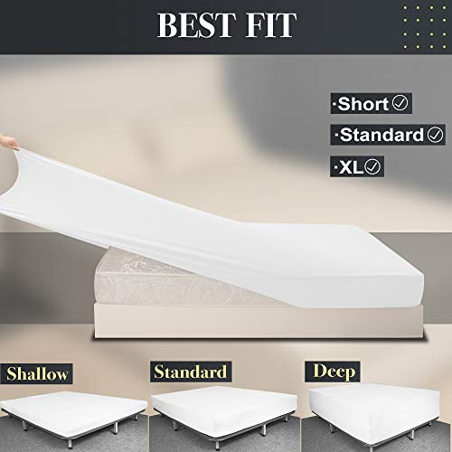 Image of Soft Stretch King Size Fitted Sheet Only - Jersey Knit, 4-Way Stretchy Snug Fit, Wrinkle Free & Stay in Place, No More Slipping Off for Mattress, Soft & Comfortable - White, King