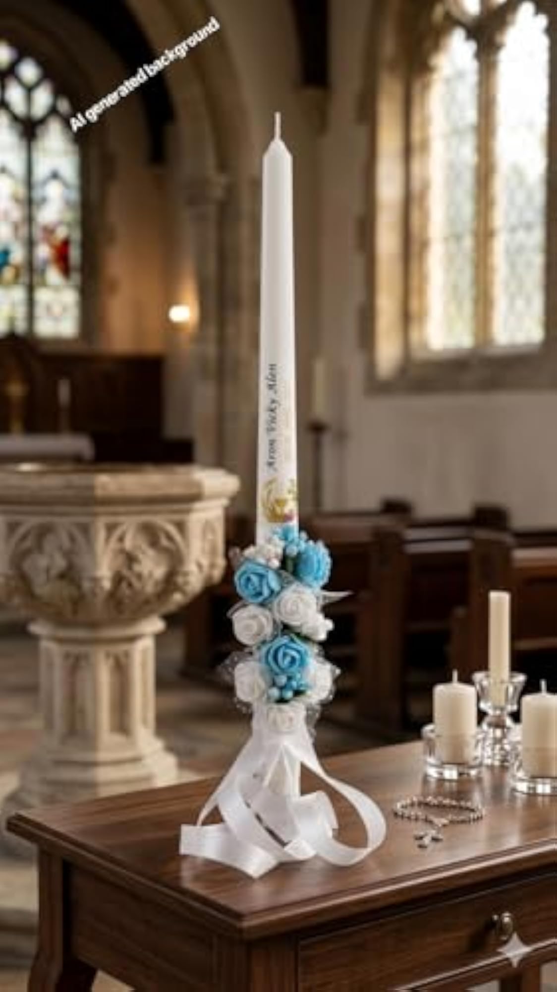 First Holy Communion Taper Candle, Blue
