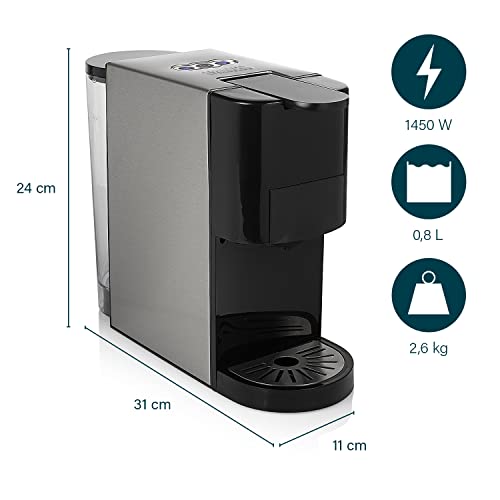 Princess 01.249450.01.001 Caffettiera Multifunzione, Compatibile con capsule Nespresso,Dolce Gusto,cialde ESE e caffè macinato, 19 bar, Nero e argento, 800 ml - immagine 3