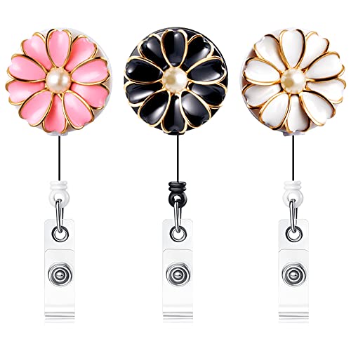 Qinsuee Retractable Badge Holder With Alligator Clip, 24 Inch Retractable Cord, Id Badge Reel With Pearl, 3 Pack (Multiple) #TOP2