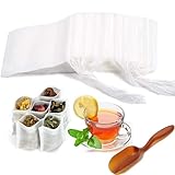 300 PCS Disposable Tea Filter Bags with Free Tea Spoon, Empty Cotton Drawstring Seal Filter Tea Bags for Loose Leaf Teal（3.54 x 2.75 inch） (300 PCS)