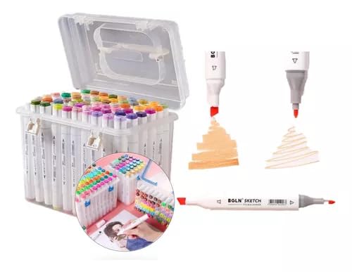 Kit Canetas Marcador Permanente Ponta Dupla 120 Cores, Kit Conjunto Canetinha Profissional + Estojo
