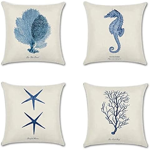 Unibedding Mediterranean Vintage Style Nautical Sea Theme Decorative Cotton Linen Throw Pillow Covers 18x18, Set of 4 Cover
