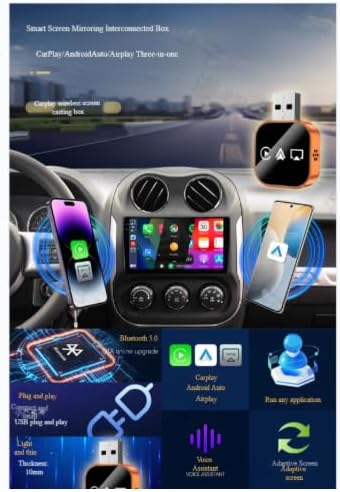 3-in-1 Wireless Car Play Adapter, 2026 Upgrade Plug & Play Car Play Wireless Android Auto Converter, Supports iPhone & Android, Airplay Mirroring, Smart Voice Control, USB Dongle