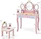 FANTASK Kinderschminktisch-Set mit Klappspiegel, rosa Prinzessinnenschminktisch mit Schminkhocker und 3 Schubladen, Schlafzimmerschminktisch Schminkschminktisch für Mädchen ab 3 Jahren