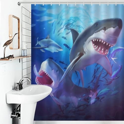 Rideau de douche requin imprimé haute définition en polyester étanche 152x183cm - 6