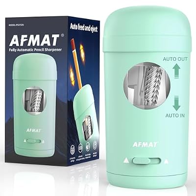 AFMAT Electric Pencil Sharpener, Fully Automatic Pencil Sharpener for 7-8mm Pencils & Colored Pencils, Auto in & Out, Rechargeable Vertical Hands-Free Sharpeners for Classroom/Home/Office PSX7(Green)