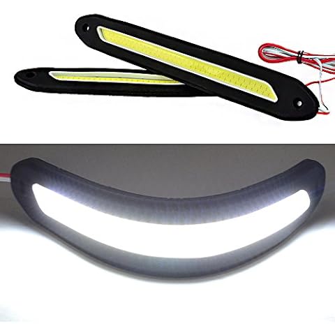 Rayhoo 2 pcs Set Waterproof IP67 Rubber Flexible High Power 6W 12V Flip Slim Chip COB LEDs Generation DRL Daylight Driving Light Daytime Running Light For Car Vehicle Universal (Blade, White) Cover